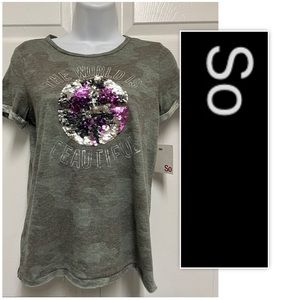 So Camouflage 2 Way Flip Sequins T Shirt